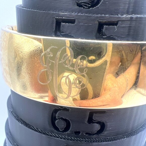 Monet Jewelry - Vintage Monet Bangle Bracelet 1" Hinged Clamper Monogrammed Safety Chain 6.5"